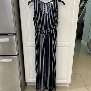 🔴 Wrapper Navy Blue and White Striped maxi dress size S petite